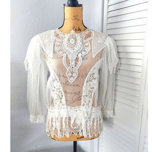 Easy Street Lace Blouse VTG 1970's Lace Cottage Core White Blouse